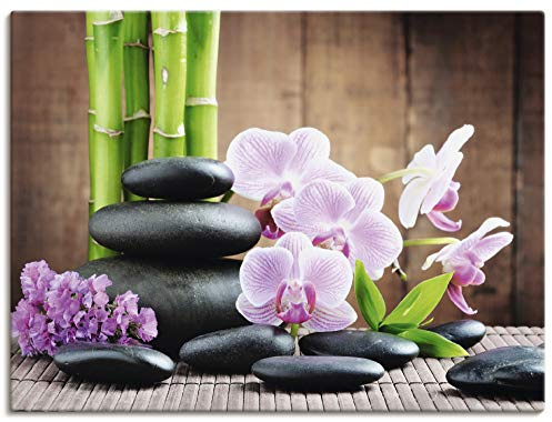 ARTLAND Wanddeko Leinwand Bilder Wandbild 80x60 cm Zen Asien Asiatisch Wellness Spa Bambus Natur Steine Orchideen T5OO