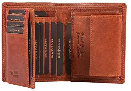 MATADOR Herren Portemonnaie Leder #VIGO mit edler Geschenk Box, Elegantes Herrenportemonnaie mit RFID Schutz, Luxus Geldbörse Männer Viele Kartenfächer in Vintage Braun