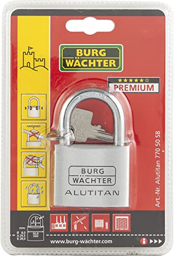 Burg-Wächter Vorhangschloss Alutitan, Aluminium, Innenwerk rostfrei, Doppelt gesichert, 770 60 SB
