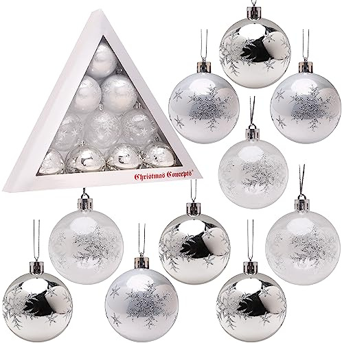 Christmas Concepts® Confezione di palline di albero di Natale da 10-60 mm - Baubles decorati lucidi, opachi e glitterati ... (Bianco e Argento)