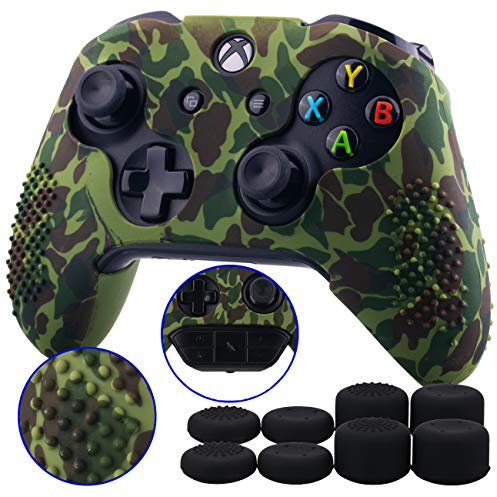9CDeer 1 Stück von Transferdrucken Silikon Abdeckung Haut Ärmel Fall Cover Skin Hülle 8 Thumb Grips zum Xbox One/S/X Controller Dunkelgrün Kompatibel mit Offizieller Stereo Headset Adapter
