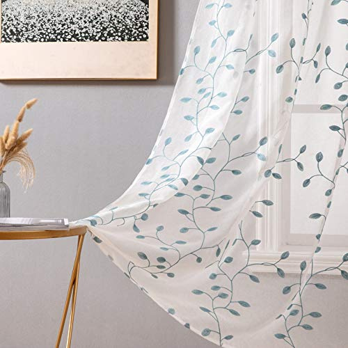 MIULEE Vorhang Voile Blumen Stickerei Vorhänge mit Ösen transparent Gardine 2 Stücke Ösenvorhang Gaze paarig schals Fensterschal für Wohnzimmer Schlafzimmer 225 cm x 140 cm(H x B) 2er-Set