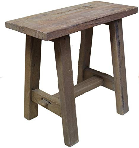 Antik 2000 Hocker Kleine Bank aus Teak-Holz Holzhocker Blumenbank Blumenhocker Rustikal
