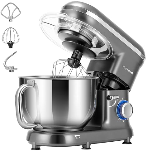 VIVOHOME Stand Mixer, 660W 10 Speed 6 Quart Tilt-Head Kitchen Electric Food Mixer with Beater, Dough Hook, Wire Whip and Egg Separator, Gray
