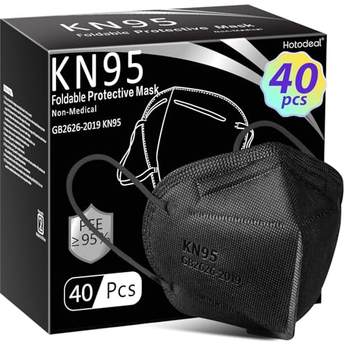 Hotodeal KN95 Face Masks 40Pcs, 5-Ply Breathable KN95 Mask for Adult, Black