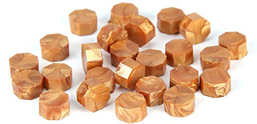 PINKJANE Siegelwachs - 100 Stück Achteckige Siegelwachsperlen, Stempelwachs for Karten, Umschlägen, Briefe, Hochzeitseinladungen Karten, Geschenkbox - Goldene