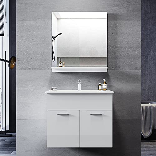 SONNI Badmöbel Set mit Waschbecken mit Unterschrank und Spiegel Badezimmermöbel 2-teilig 60cm Hochglanz