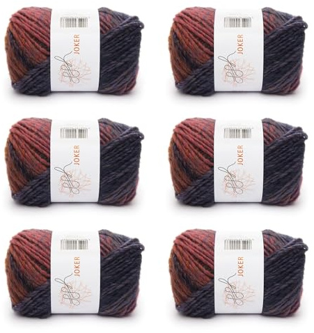 ggh Joker Box - 6 Knäuel - Schurwolle Mischung mit Farbverlauf - Wolle zum Stricken oder Häkeln Farbe 018 - Lila-Braun meliert