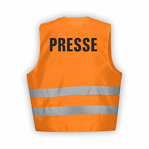 Fassbender-Druck WARNWESTEN - Sicherheitsweste GELB Warnweste nach EN ISO 20471 zertifiziert - Warn Weste PRESSE - Unisex mit hochwertigem Reflektorstreifen