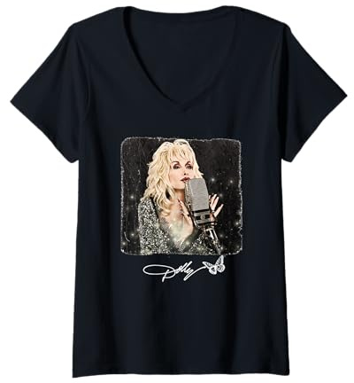 Womens Dolly Parton on the Mic V-Neck T-Shirt