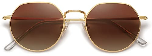 SOJOS Retro Sonnenbrille Herren Rund Damen Polarisiert Vintage UV400 Schutz Unisex Brille SJ1157 Braun Linse