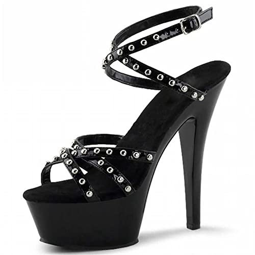 HYDgfiuf Damen Gothic Nieten Plateausandalen, Exotische Fetisch High Heels, Sexy Stripper Show Pole Dance Schuhe, Unisex Plus Size,Schwarz,37