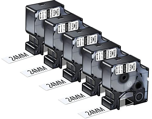 NineLeaf 5 x Kompatibel für Dymo D1 53713 S0720930 A53713 24mm 1'' Schwarz auf Weiß Etikettenband für LabelManager 300 400 450 500TS 450D PC II PnP Wireless LabelWriter 400 Duo Beschriftungsgerät