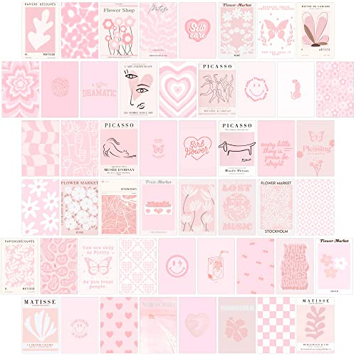 Ästhetisches Wandcollage-Set, Poster und Drucke für Teenager-Mädchen, Wohnheim- oder Schlafzimmerdeko, Zimmerdeko in Rosa (50 Stück, 10 x 15 cm)