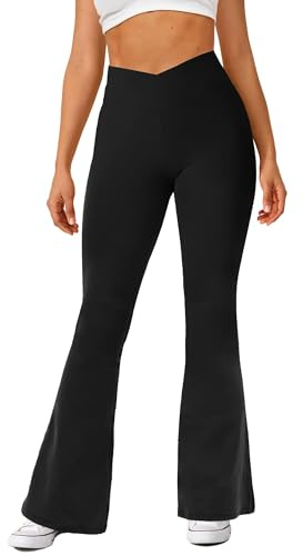 Navneet Women Flared Leggings Flare Trousers High Waisted Yoga Pants with Pockets Workout Leggings Pilates Outfits Fall Black M