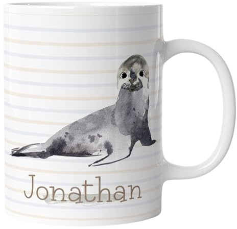 timalo® Tasse mit Namen bedrucken lassen | Robbe Personalisierte Tasse Wunschname personalisierbare Geschenktasse für Kinder | mug-t2-45