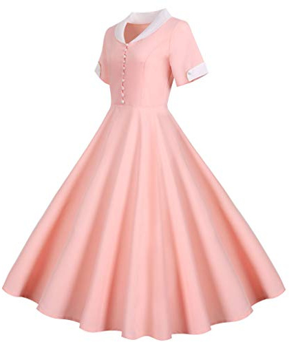 Vagbalena Abiti da Donna Vintage Anni '50 a Manica Corta con Scollo a V Abiti a Manica Lunga Abiti da Donna Estivi Eleganti da Ballo Abiti da Cocktail Vintage (Rosa,S)