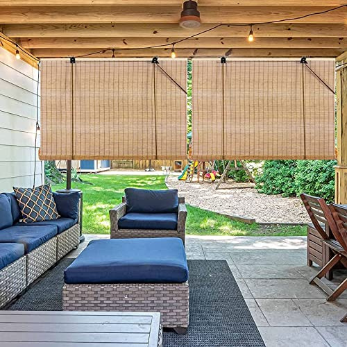 Retro Bambusrollo Blickdicht Für Outdoor Indoor, Rollo Bambus Raumteiler Balkon Küche Terrasse Türvorhang Fenster-Rollos Jalousie, Lichtfilterung Wetterfest Sonnenschutz Mit Zubehör