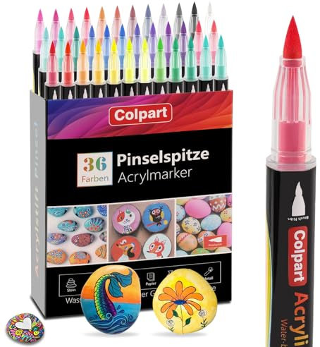 colpart Acrylfarbe Stifte-Acrylstifte für Steine Wasserfest 36Farben Acrylic Marker Set für Holz Rock,Keramik, Glas, Leinwand, Metall, DIY Kunsthandwerk