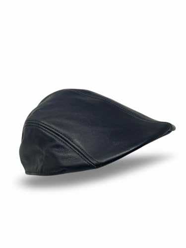 Albsales Herren Schiebermütze Flatcap Mütze Echt Leder Ledermütze Kappe Cap Schirmmütze