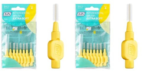 TePe Interdentalbürsten Extra Soft Gelb (ISO Größe 4: 0,7 mm) / Für eine besonders sanfte & effiziente Reinigung der Zahnzwischenräume / 1 x 8 Interdentalbürsten (Packung mit 2)