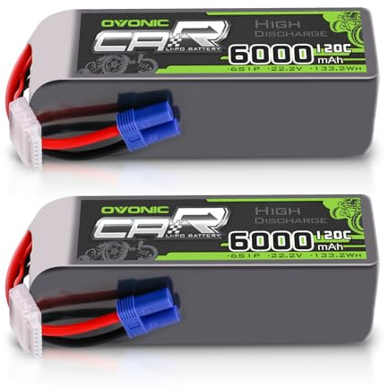 OVONIC 6S LiPo Battery 6000mAh 22.2V 120C RC Battery with EC5 Connector (2 Pack)