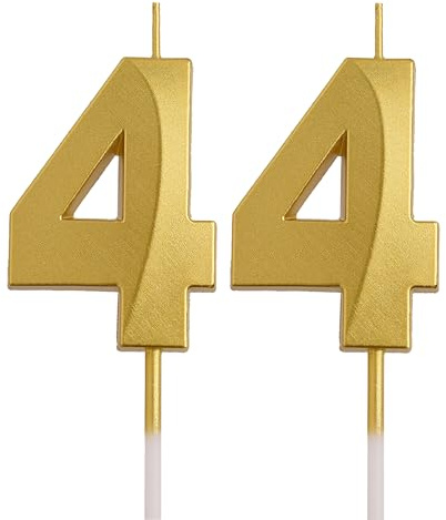 AOOLADA 44th Birthday Candles, Gold 44 Year Old Number Birthday Candles, Happy Birthday Party Decorations Cake Topper Gifts for Men Women
