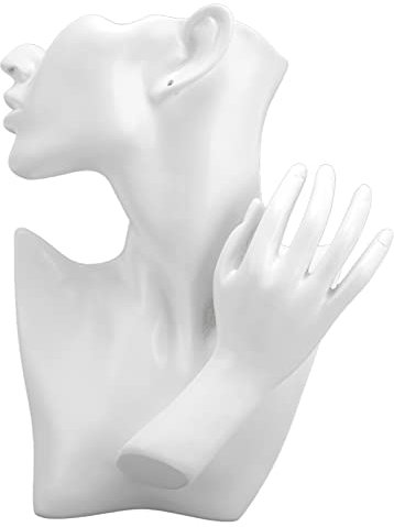 Espositore per Gioielli, Manichino per Gioielli in Resina Bianca, Busto Espositore Collane in Resina, Espositore Testa Porta Collane, Supporto per Collana Orecchini Pendenti Catene