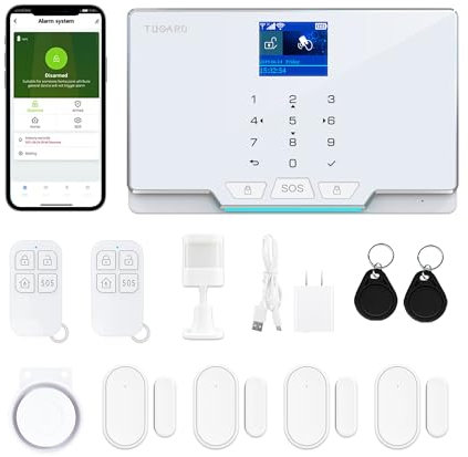Sistema di Allarme Domestico,12 Pezzi Smart Home Alarm Security System Fai da te Senza Canone Mensile,Sirena di Allarme,Sensori Porta/Finestra,Telecomandi,Lavoro Alexa e Google,per Casa Ufficio,Villa