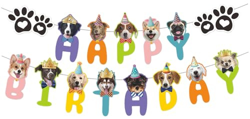 PT Haahoos Dog Happy Birthday Banner Decorations Dog Birthday Party Supplies, 16.4ft Puppy Birthday Banner Decorations for Pet Dog Theme Party Bunting Banner Decoration