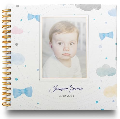 Libro de Firmas Bautizo Personalizado - Libro de Firmas Tamaño 25 x 21 cm. Personalización del Álbum en Portada Foto y Nombre - 60 Páginas Impresas a Color. ONEPERSONAL (Libro bautizo niño)