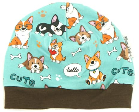 Kleine Könige Mütze Baby Mädchen Beanie · Modell Hund Cute Corgi türkis, braun · Ökotex 100 Zertifiziert · Größe 62/68