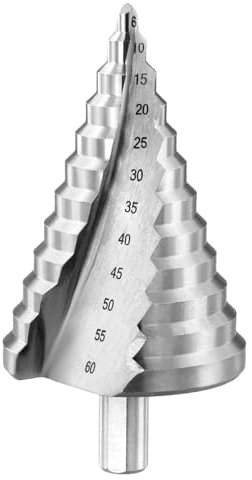 QWORK® 6-60mm Step Drill Bit Cone Hole Cutter, HSS 4241 Spiral Groove Cone Cutter with Titanium Coating for Metal, PVC, Wood