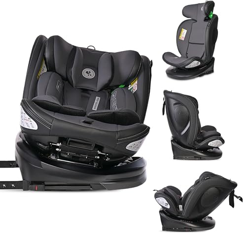 Lorelli Auto Kindersitz Aviator, Mitwachsender Autositz mit Isofix i-Size 40-150cm - Gruppe 0+/1/2/3 (0-36 kg), Babysitz ab Geburt, 360 Grad drehbar, 5-Punkt-Gurt, Einstellbare Kopfstütze, grau