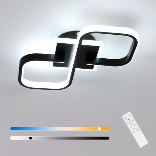 Mckalen Lámpara de Techo LED Regulable, 40W 4500LM Plafon LED Techo Cuadrado con Mando 3000K-6500K, Negro Luz de Techo Acrílico para Salon Dormitorio Comedor, 40.5CM