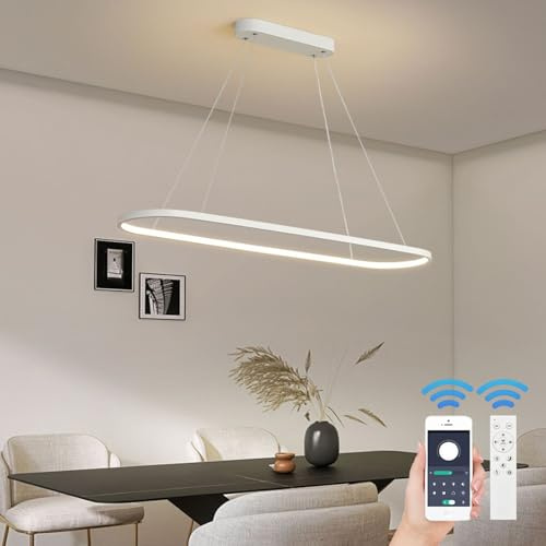 WSXEDC Moderne LED Pendelleuchte, Dimmbare KüCheninsel Leuchten 33W HöHe Verstellbare HäNgelampe FüR Wohnzimmer Schlafzimmer Esszimmer Bar BüRo Arbeitszimmer Weiß 70cm