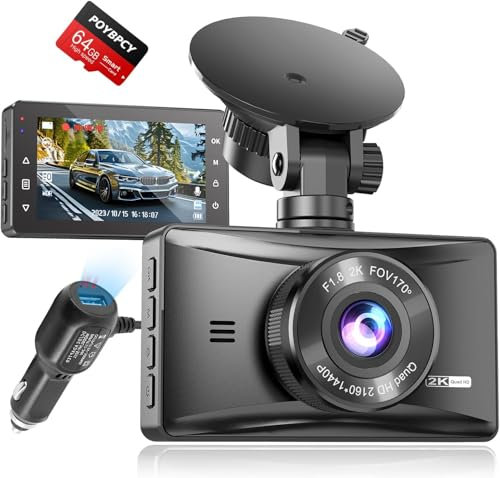 2K Dashcam Vorne,QHD Dashcam Auto,Dashcam Kamera Mit 64g Sd-Karte,3 IPS Bildschirm,Nachtsicht,WDR,170° Weitwinkel,Loop-Aufnahme,G-Sensor, Bewegungserkennung,Parkmodu
