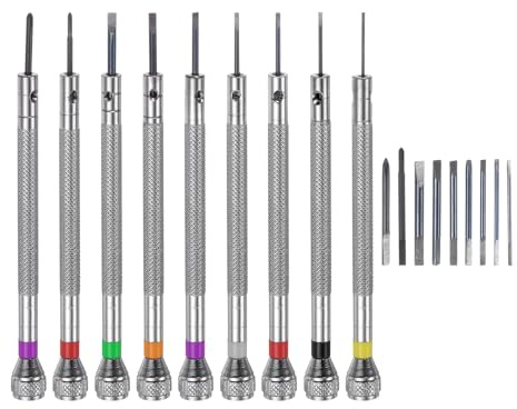 sourcing map Lot de 9 tournevis de précision pour montre SL0.8-SL2 PH1.2 PH1.6 Micro tournevis cruciforme à fente avec capuchon rotatif pour lunettes, montres, électroniques, ordinateur, capuchon rond