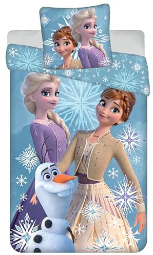 Eiskönigin White Snowflake Kinderbettwäsche 140x200 + Kissenbezug Baumwolle | Wendebettwäsche Einzelbett | Naturbaumwolle atmungsaktiv Oeko-Tex | Elsa Anna Olaf Disney | Mädchen | Maschinenwaschbar