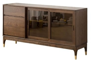 GUERNSEY Anrichte Retro Einfaches Nussbaum-Sideboard for Küche, Haushalt, Massivholz, Wandschrank, Eingangsbereich, Eingangsschrank Buffetschrank