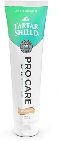 Tartar Shield Pro Care – Natural Pet Toothpaste – VOHC Approved – Protects Against Plaque & Tartar – Freshens Breath & Gently Removes Stains – for Dogs & Cats – Coconut Flavor, 3 Oz.