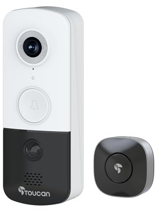 TOUCAN Doorbell Camera, Video Doorbell with Chime, 2-Way Talk, 2.4Ghz WiFi, Night Vision, PIR Motion Detection, Compatible with Alexa and Google Assistant, Indoor Outdoor Surveillance