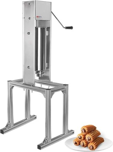 YANDDEA Máquina para Hacer Churros Manual, máquina para Hacer Churros de Donuts españoles comerciales de 3L/5L/7L con 5 moldes, máquina para Hacer Churros españoles Verticales de Acero Inoxidable,7L