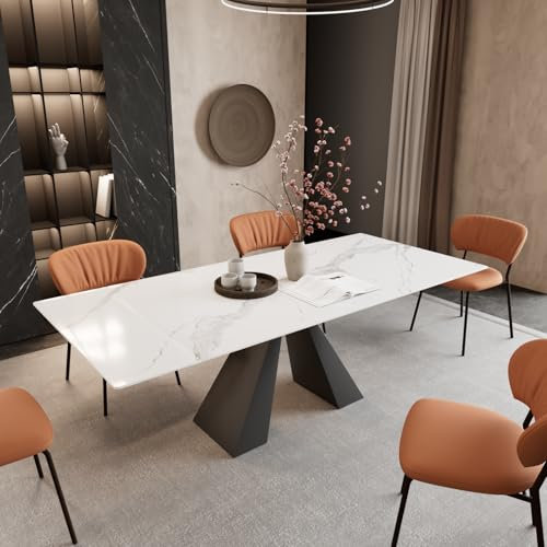 NIUTN Moderner ausziehbarer Esstisch für 6 bis 10 Personen,weiß Küchentisch mit Marmor-Effekt, Esszimmertisch für Esszimmer und Küche 140-200 cm，einfache Installation