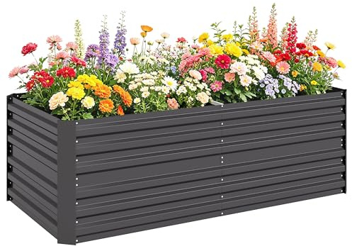 Outsunny Carré Potager de Jardin Rectangulaire 180 x 90 x 59 cm Gris Foncé | Tubes de Renforcement, Acier Galvanisé