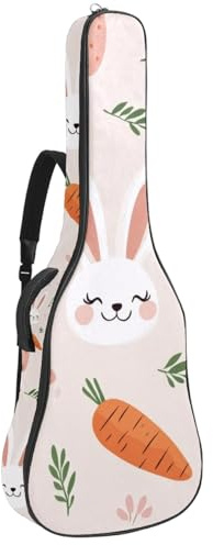 KengjuTesu 43 Zoll Akustikgitarre Softcase mit Rucksackgurt und 2 Taschen Cartoon Bunny Karotte Keine Polsterung Rucksack Wasserdicht Oxford Tuch Bassgitarre Gigbag für Konzertgitarre, mehrfarbig,