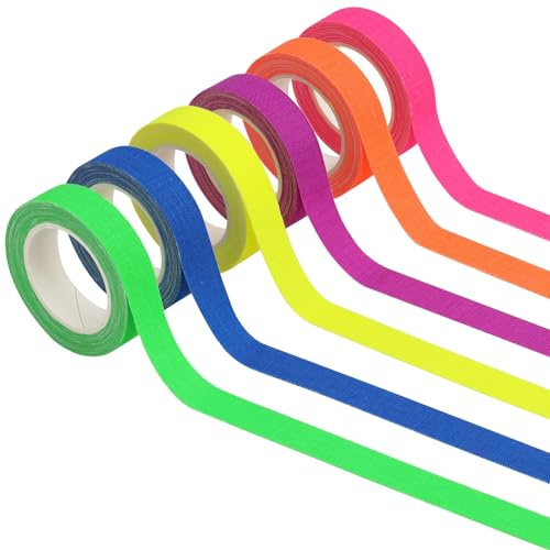Annlpoy Nastro Fluorescente Neon UV, nastro adesivo colorato，Set di 6 Rotoli, 15mm x 5m per Decorazioni Feste, Artigianato e Halloween, Nastro Adesivo Reattivo alla Luce UV in 6 Colori Vivaci