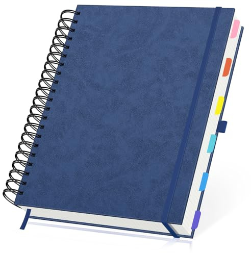 Yarotm Spiralblock A4 Kariert - 1 Stück 100GSM Kariert 5mm Papier Notizblock Hardcover - 120 Blatt/240 Seiten Notizbuch a4 Ringbuch PU Leder Dunkelblau - 28.5x21.6cm Collegeblock