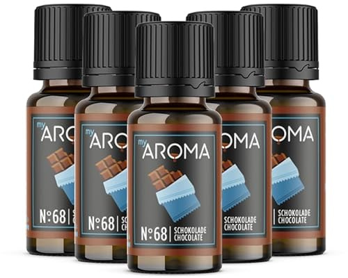 myAROMA Flavour Drops – Cioccolato 5 x 10 ml, Flavour Drops senza zucchero, senza calorie e vegano, aroma alimentare naturale senza coloranti artificiali per cottura, cibo e bevande, n. 68