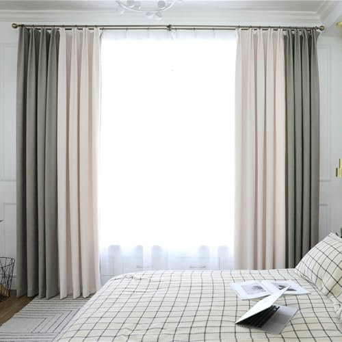 Wycian Gardine Querbehang Oben Verdunklungsvorhang Grau Beige 2er Pack Zweifarbiges Patchwork H160 x B102 cm (2er Pack) Tuch